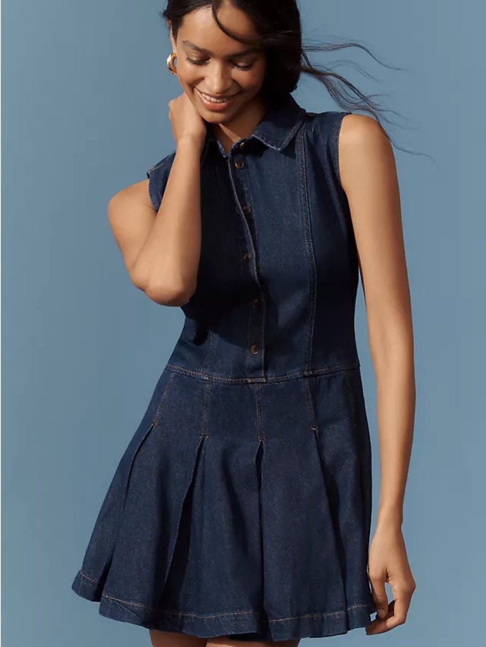 NWT Reformation Arella Denim Pleated Mini Dress - Picture 3 of 6
